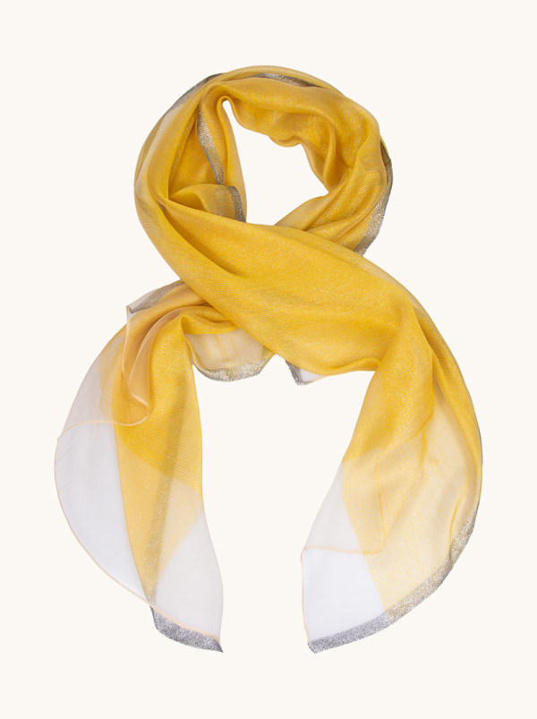 Elegancki żółty szal wieczorowy  z połyskującą nitką 70 cm x 190 cm