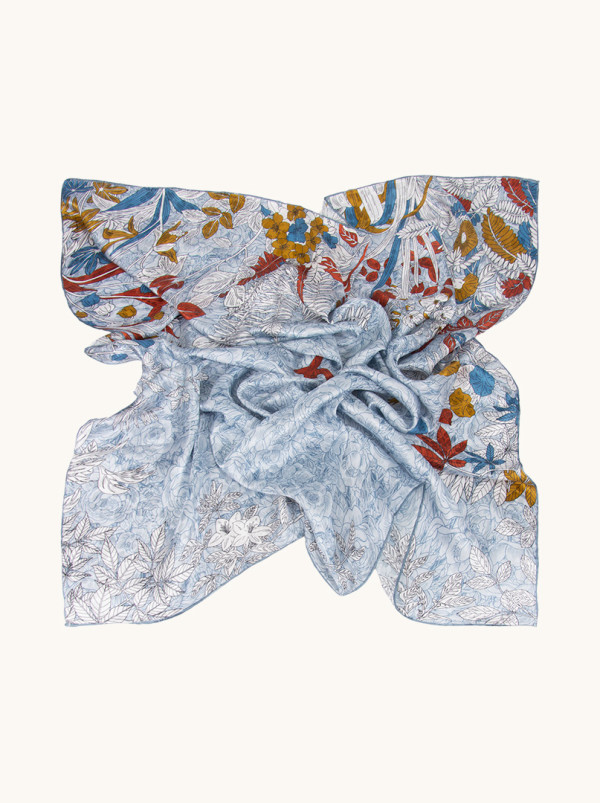 Silk scarf autumn garden 110 cm x 110 cm