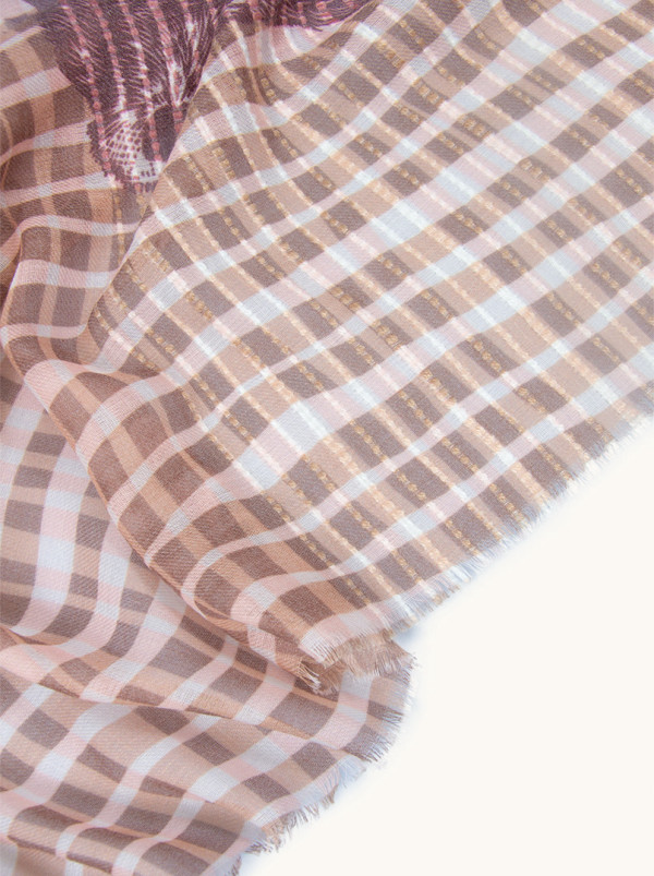Lightweight shawl in brown check 100 cm x 190 cm
