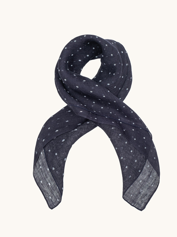 Lekka chusta lniana granatowa w białe kropeczki 57cm x72cm