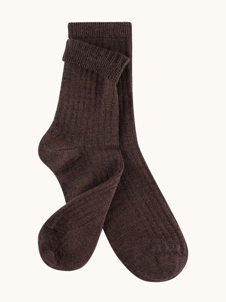Damskie skarpety z wełny merino brązowe – SOFT MERINO WOOL - ciepłe, w prążek