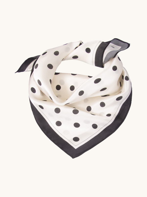 Apaszka jedwabna biała klasyczna elegancja w groszki 53x53 cm PREMIUM