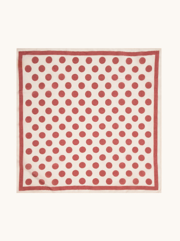 Apaszka bawełna z jedwabiem morwowym czerwone grochy 53x53 cm