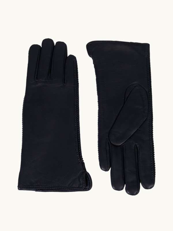 Grafitowe skórzane rękawiczki  klasyczne z ozdobnym wykończeniem