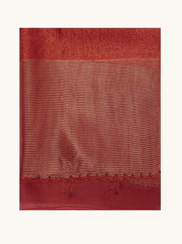 Szal wieczorowy czerwony z jedwabiu i wełny ze zdobieniami 70x190 cm PREMIUM