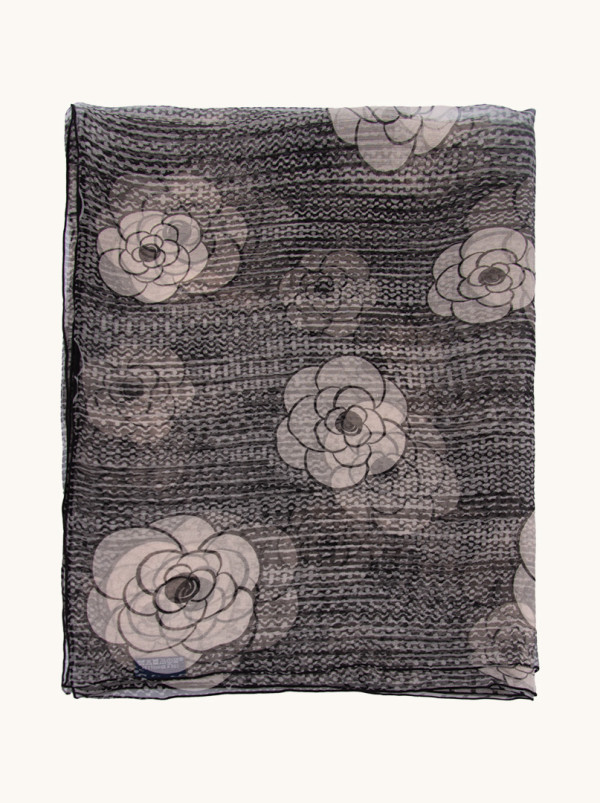 Silk crepe floral scarf 80 cm x 180 cm