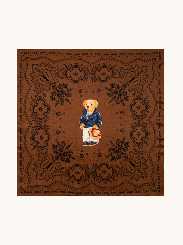 Apaszka jedwabna brązowa z misiem 53x53 cm