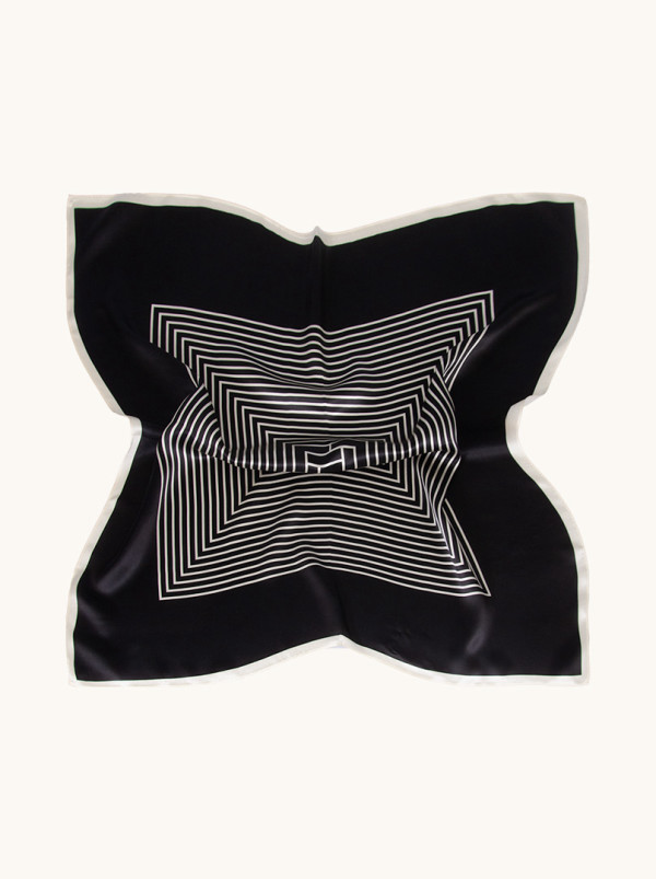 Silk black scarf 70x70cm with a geometric pattern