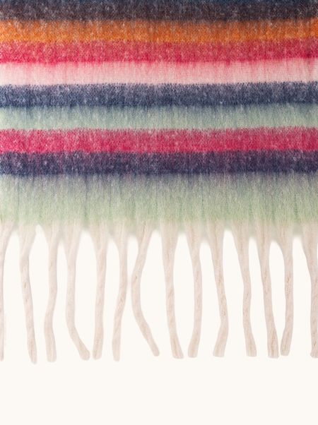Ciepły szal w kolorowe pasy z frędzlami 55x190 cm