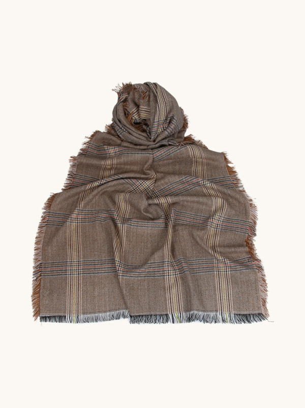 Beige checkered scarf 80 cm x 180 cm