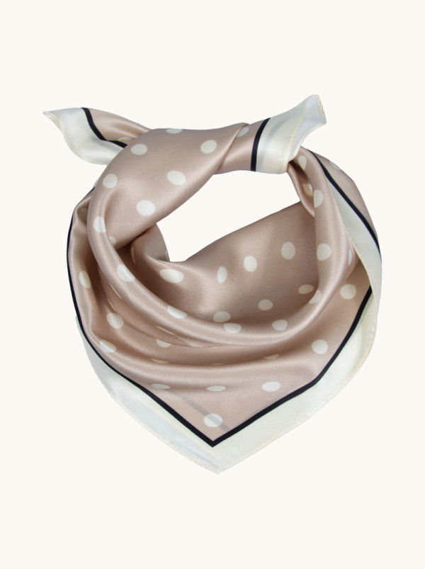 Apaszka jedwabna beżowa w groszki 53x53 cm