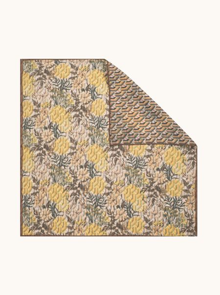 Apaszka wełna z jedwabiem dwustronna w roślinny wzór 65x65 cm 