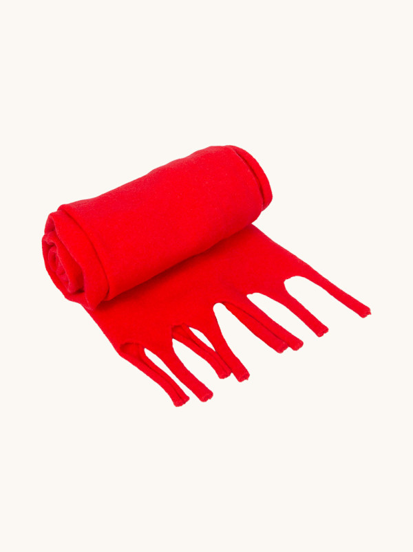 Szal czerwony z frędzlami 55 cm x 180 cm