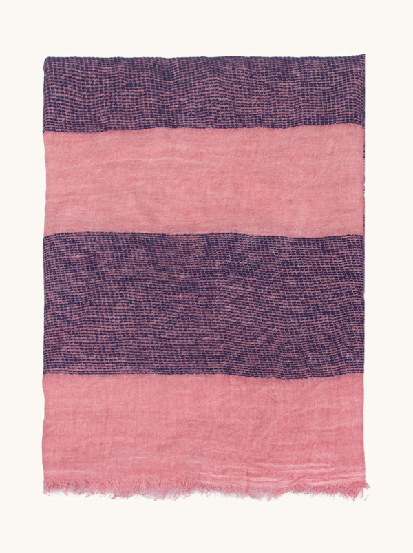 Pink and navy striped lightweight scarf 90 cm x 210 cm