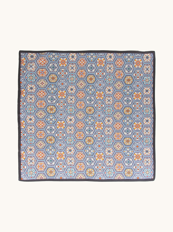 Mulberry silk scarf with cotton in mosaic 65cm x 65cm