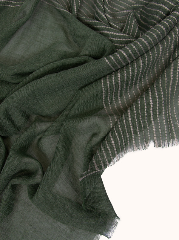 Lightweight striped shawl in earthy green color 90 x 190 cm