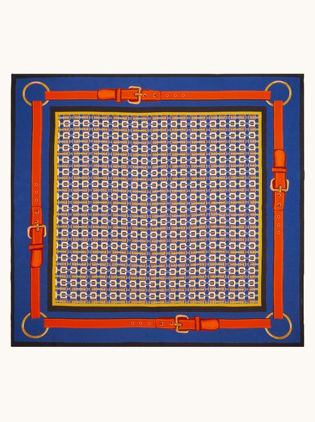 Apaszka jedwabna granatowa z motywem pasków i łańcuchów 70x70 cm