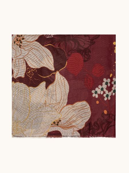 Szal bawełna z wiskozą bordowy z motywem roślinnym 90x180 cm