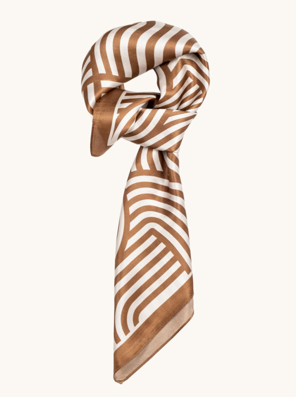 Apaszka jedwabna brązowa w geometryczne wzory 68x68 cm 