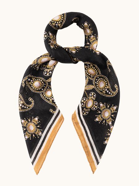 Wool shawl black with ornamental pattern 95x95 cm