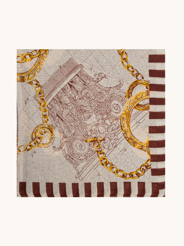 Lekki szal brązowy z motywem łańcuchów wiskoza 100% 70x180 cm