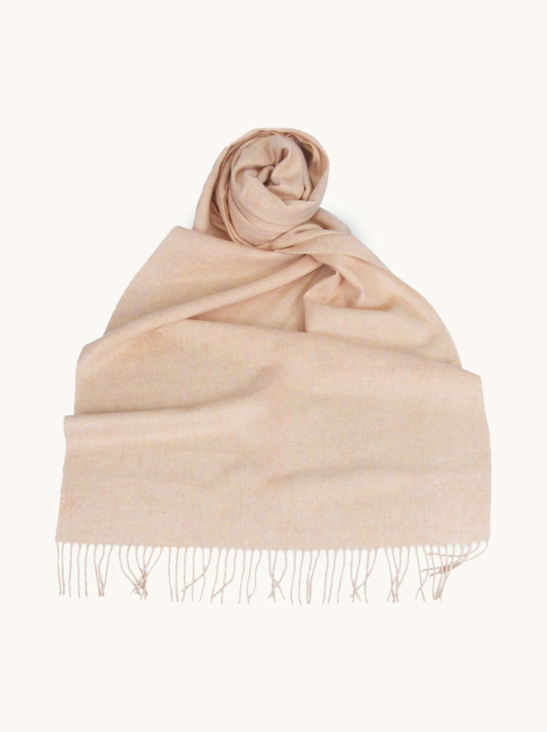 Scarf 100% wool beige with tassels 70 cm x 185 cm