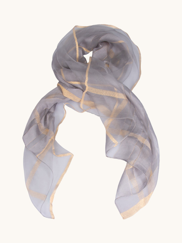 Grey evening shawl with gold decorated stripes 80 cm x 190 cm