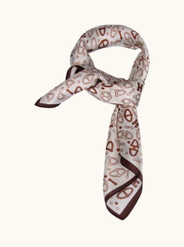 Beige patterned silk scarf 70 cm x 70 cm