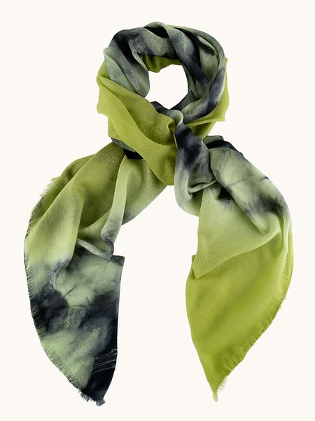 Szal 100% wełna zielony w artystyczny wzór 70x200 cm