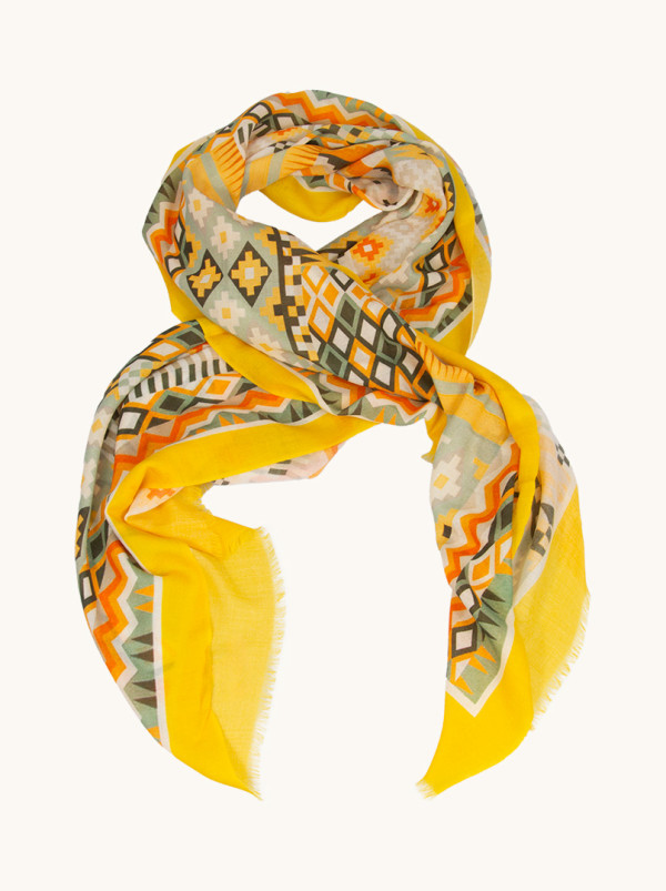 Scarf with ethnic patterns, 100% wool, 65 x 200 cm 