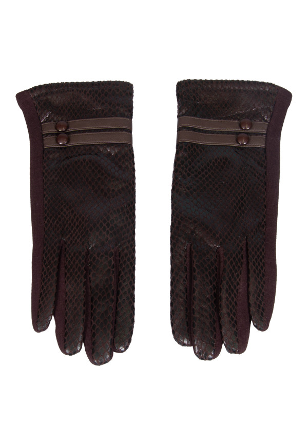 Rękawiczki ciemnobrązowe imitujące skórę węża