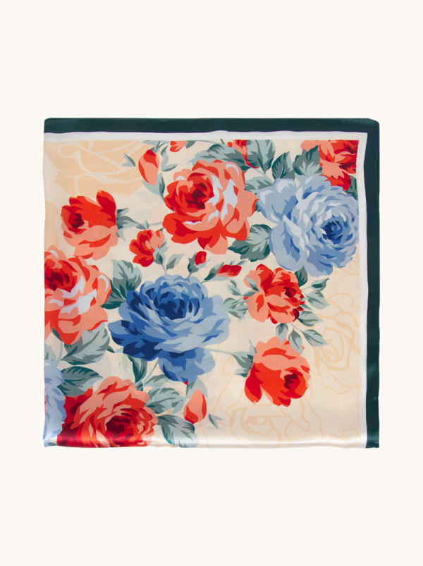 Jedwabna apaszka   Różany ogród  85cm x85cm