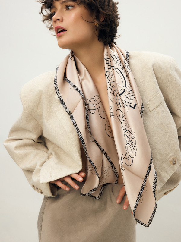 Apaszka jedwabna Beżowa Aura 90 cm x 90 cm PREMIUM