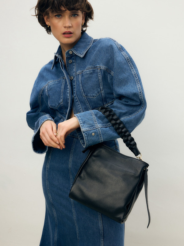 Torba  czarna ze skóry naturalnej 26 cm x 26 cm PREMIUM