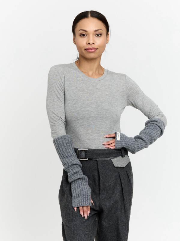 Długie rękawiczki wełniane mitenki szare 42 cm PREMIUM HIT