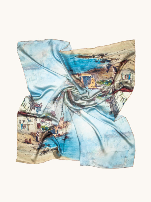 Duża chusta damska 100% jedwab inspirowana włoskim wybrzeżem 110cm x110cm