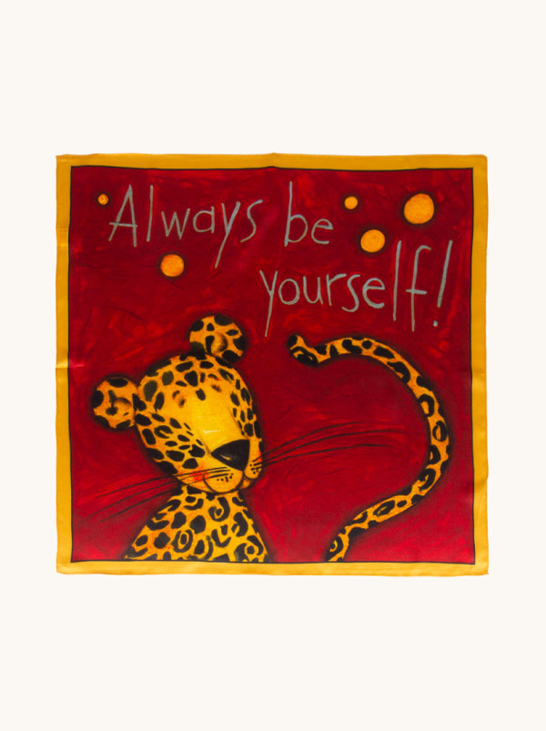 Apaszka jedwabna czerwona z motywem lamparta 53x53 cm