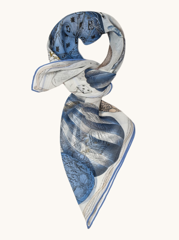 Apaszka z jedwabiu morwowego błękitna w balony 65x65 cm