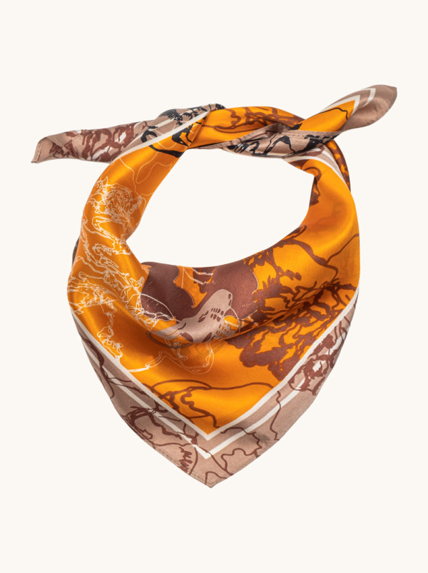 Apaszka jedwabna pomarańczowa w stylu barokowym 53x53 cm