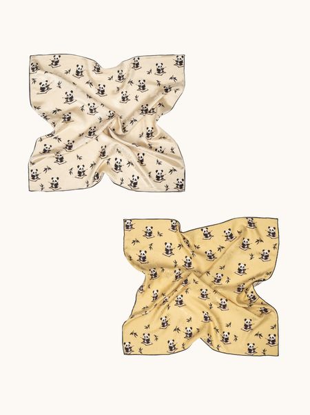 Reversible silk scarf with a panda design, 65x65 cm