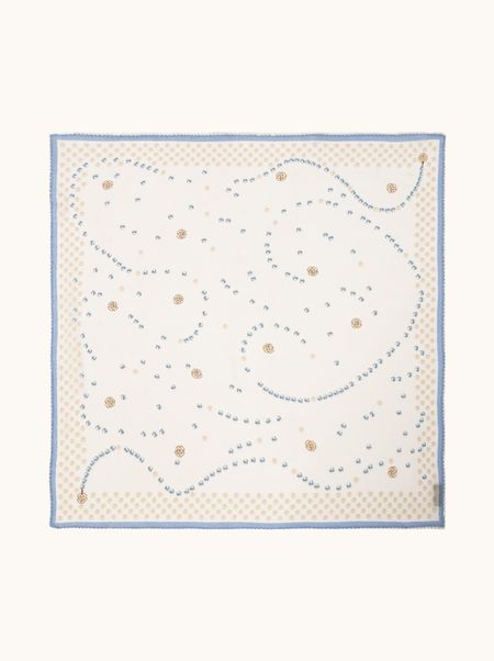 Apaszka jedwabna ecru z motywem biżuteryjnym z koronkową obwódką 65x65 cm
