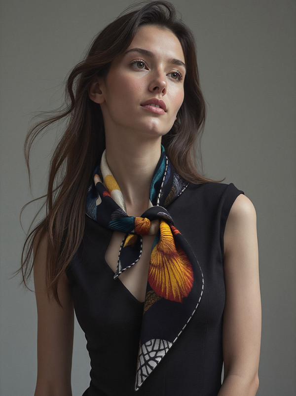 Apaszka dwustronna wełna z jedwabiem Nocna Symfonia Tropików 65cm x 65cm PREMIUM