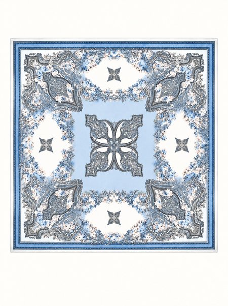 Blue silk scarf with a pattern, 53x53 cm