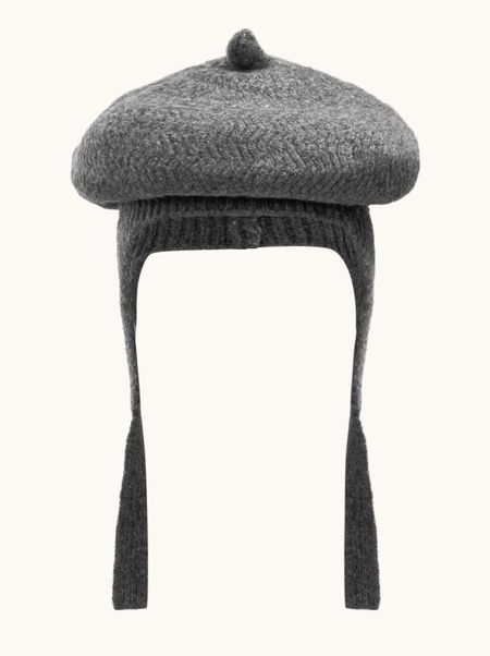 Wełniany beret z wiązaniem grafitowy 100% wełna PREMIUM