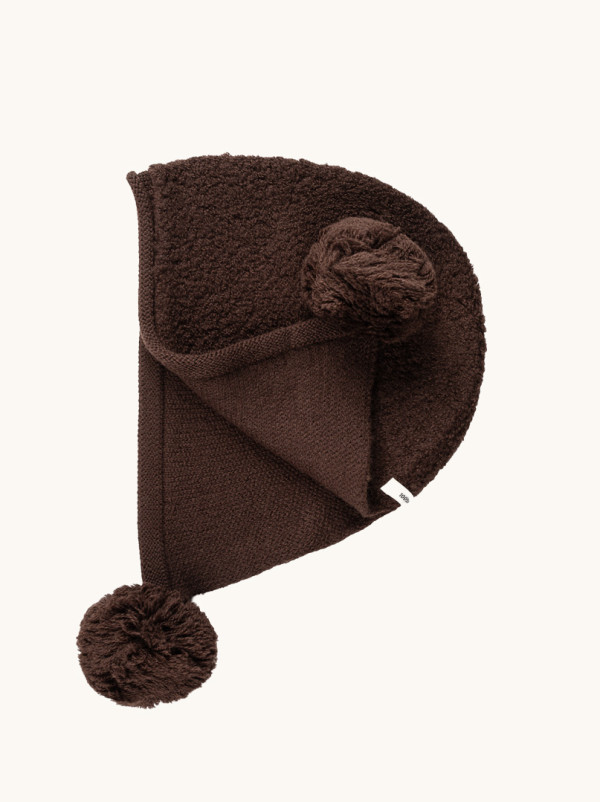 Czapka uszatka z pomponami 100% wełna brązowa PREMIUM