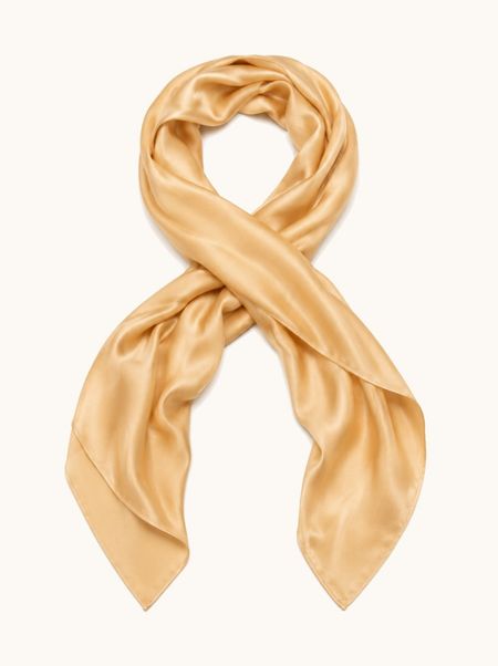 Beige-gold silk scarf, 55x175 cm