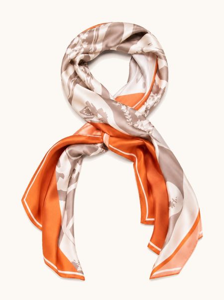 Orange silk scarf with geometric pattern 55x175 cm