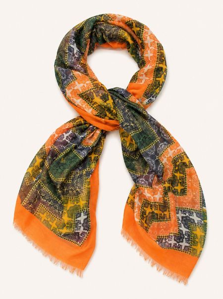 Orange cotton scarf with oriental patterns 85x180 cm