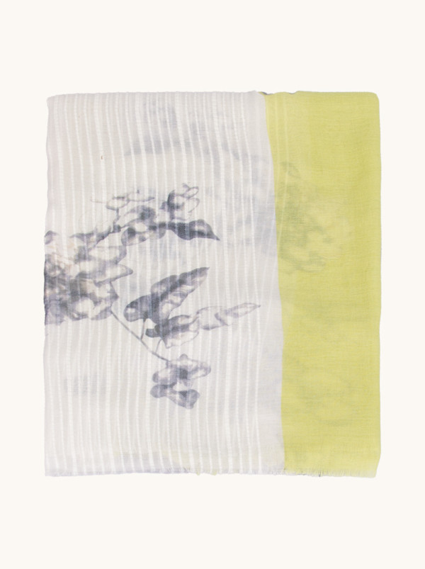 Green scarf with flowers 85cm x 190cm