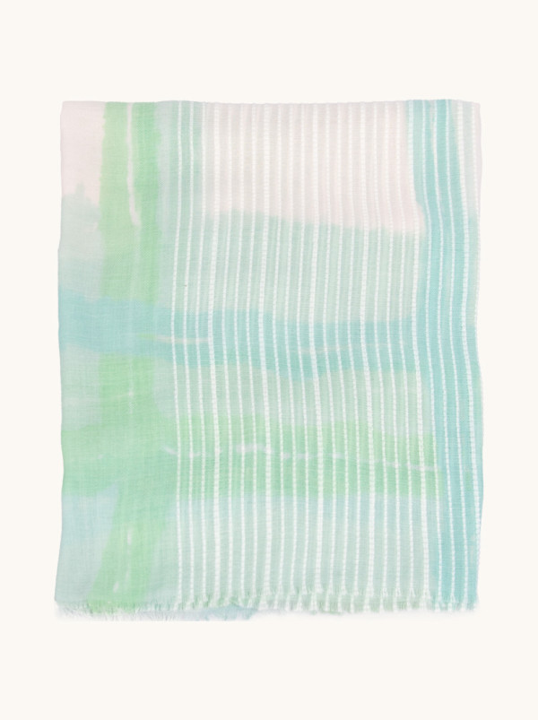 Szal z wełną miętowy w prążki 85x190 cm